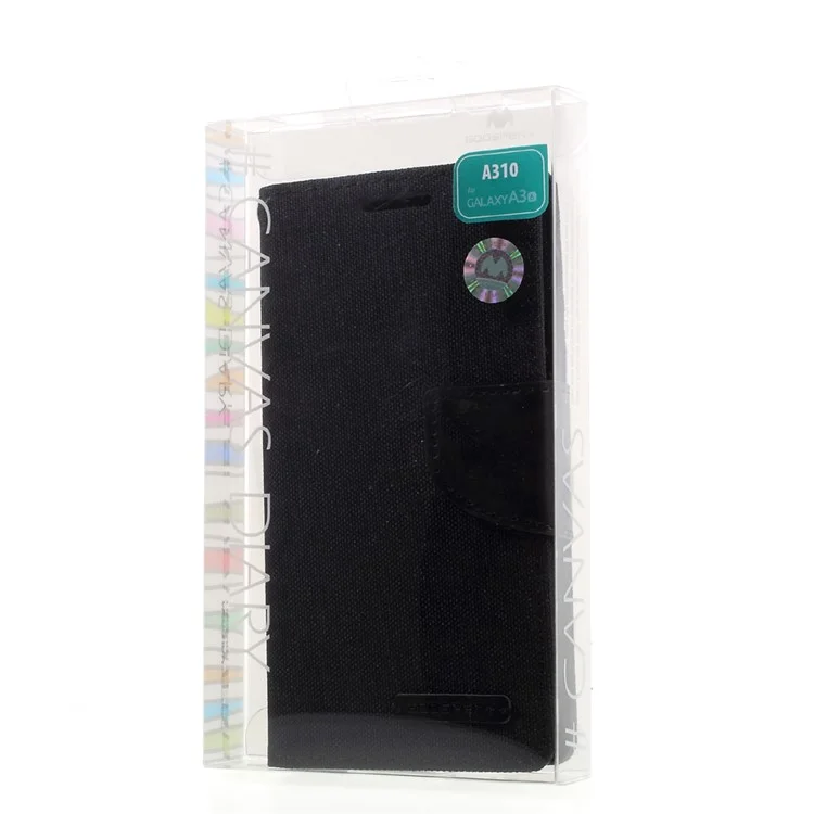 MERCURY GOOSPERY Canvas Diary Leather Case for Samsung Galaxy A3 SM-A310F (2016) - Black