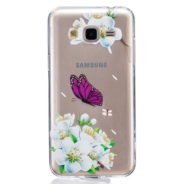 Embossed TPU Case for Samsung Galaxy J3 (2016) / J3 - Purple Butterfly and White Flowers