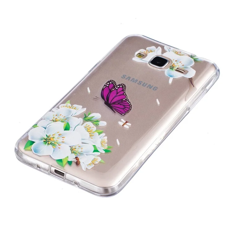 Embossed TPU Case for Samsung Galaxy J3 (2016) / J3 - Purple Butterfly and White Flowers
