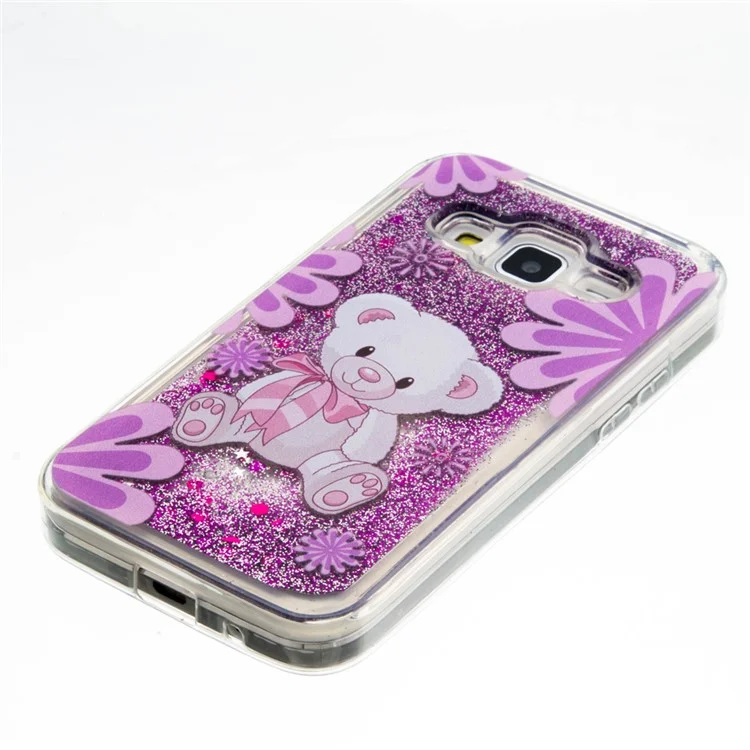 For Samsung Galaxy Core Prime SM-G360 Patterned Quicksand Liquid Glittering TPU Soft Case - Purple / Bear and Flowers