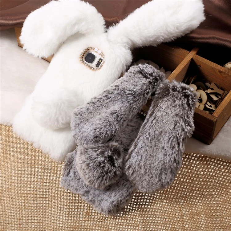 Warm Fluffy Fur Soft TPU Fashion Rabbit Shaped Cover for Samsung Galaxy S7 Edge G935 - Brown