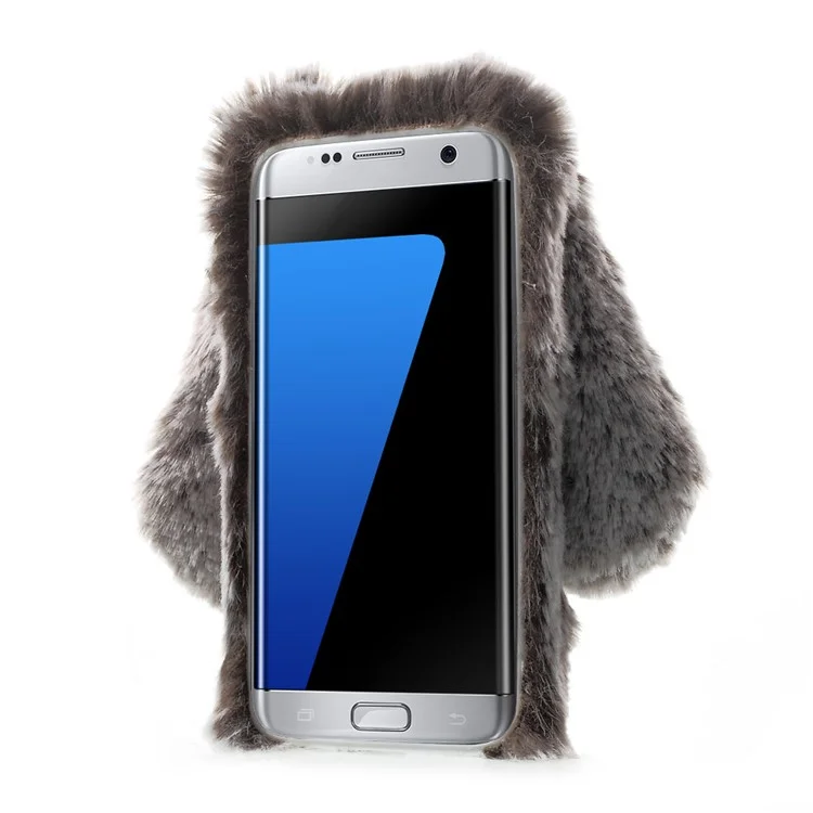 Warm Fluffy Fur Soft TPU Fashion Rabbit Shaped Cover for Samsung Galaxy S7 Edge G935 - Brown