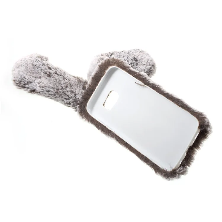 Warm Fluffy Fur Soft TPU Fashion Rabbit Shaped Cover for Samsung Galaxy S7 Edge G935 - Brown