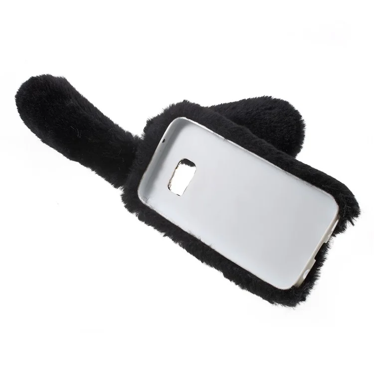 Custodia morbida in TPU con coniglio in stile fashion, decorata con strass e pelliccia soffice per Samsung Galaxy S7 G930 - Nero