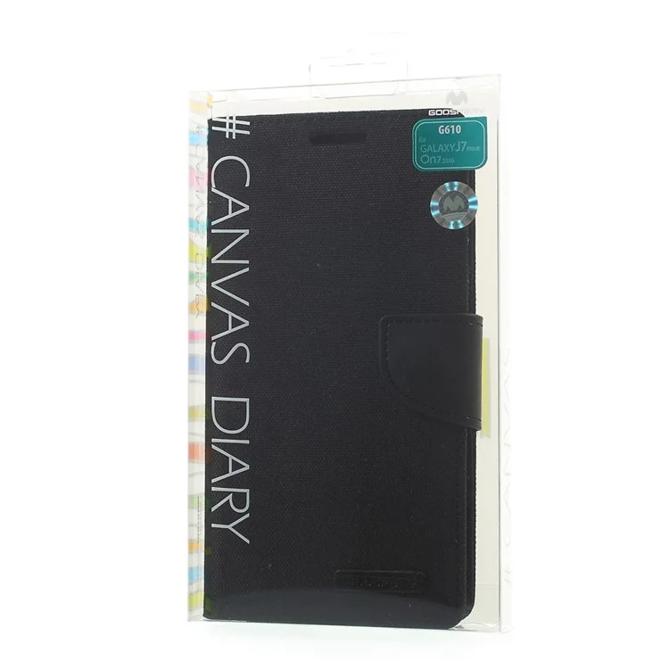 MERCURY GOOSPERY Canvas Diary Leather Cover for Samsung Galaxy J7 Prime/On7 2016 - Black