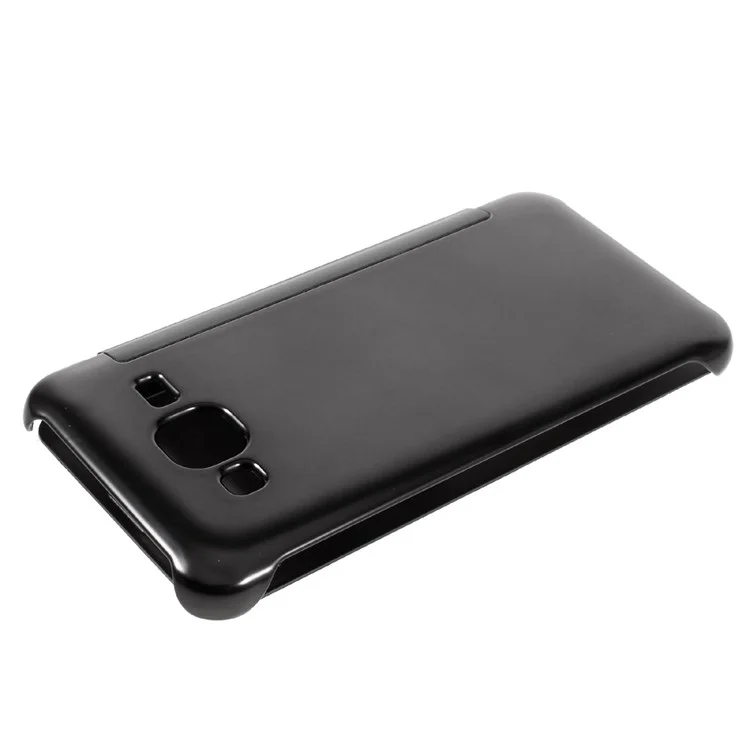 Electroplating Mirror Surface Plastic Leather Case for Samsung Galaxy J3 (2016) / J3 - Black