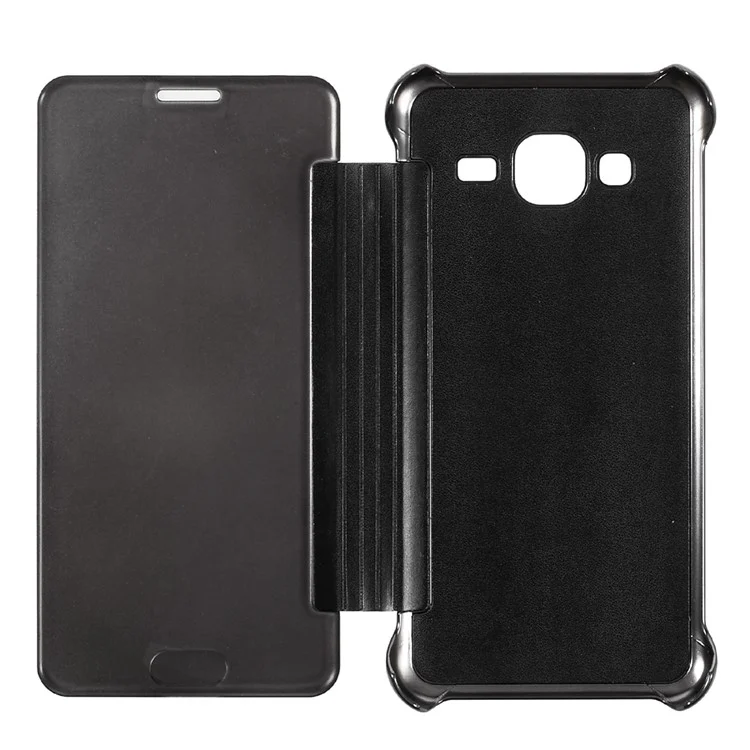 Electroplating Mirror Surface Plastic Leather Case for Samsung Galaxy J3 (2016) / J3 - Black
