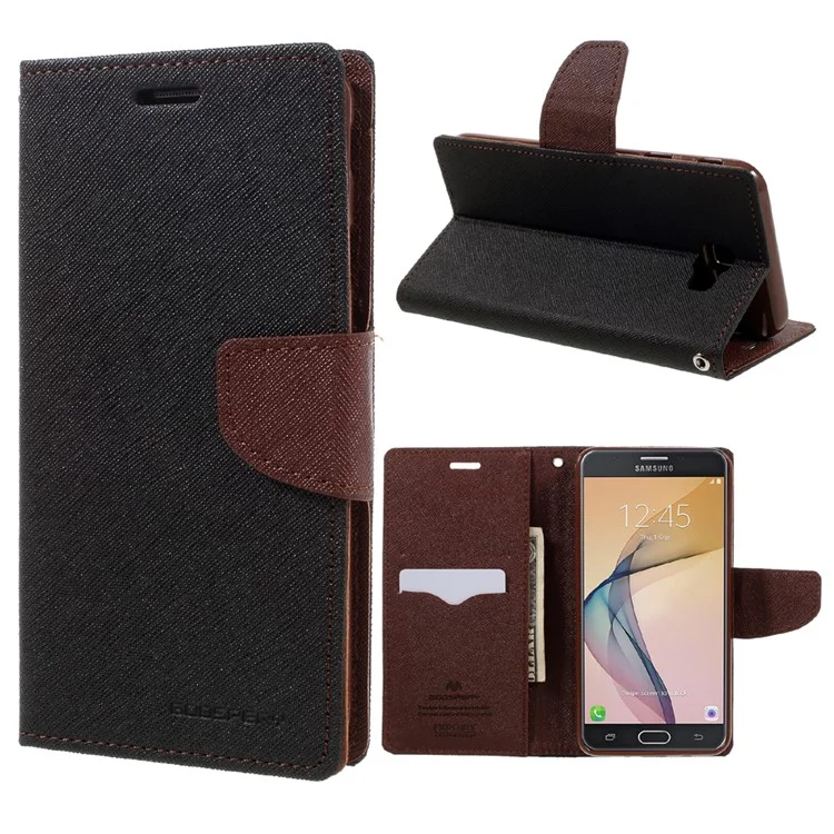MERCURY GOOSPERY Fancy Diary Leather Case for Samsung Galaxy J7 Prime/On7 2016 - Black / Brown