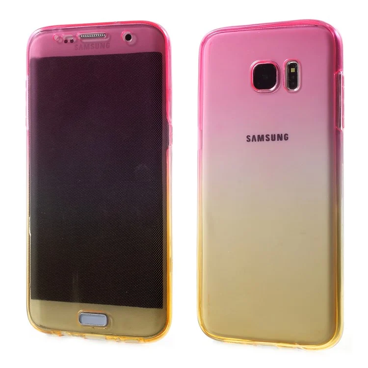 Gradient Color Touchable Front + Back 2-Piece TPU Gel Case for Samsung Galaxy S7 Edge G935 - Rose / Yellow