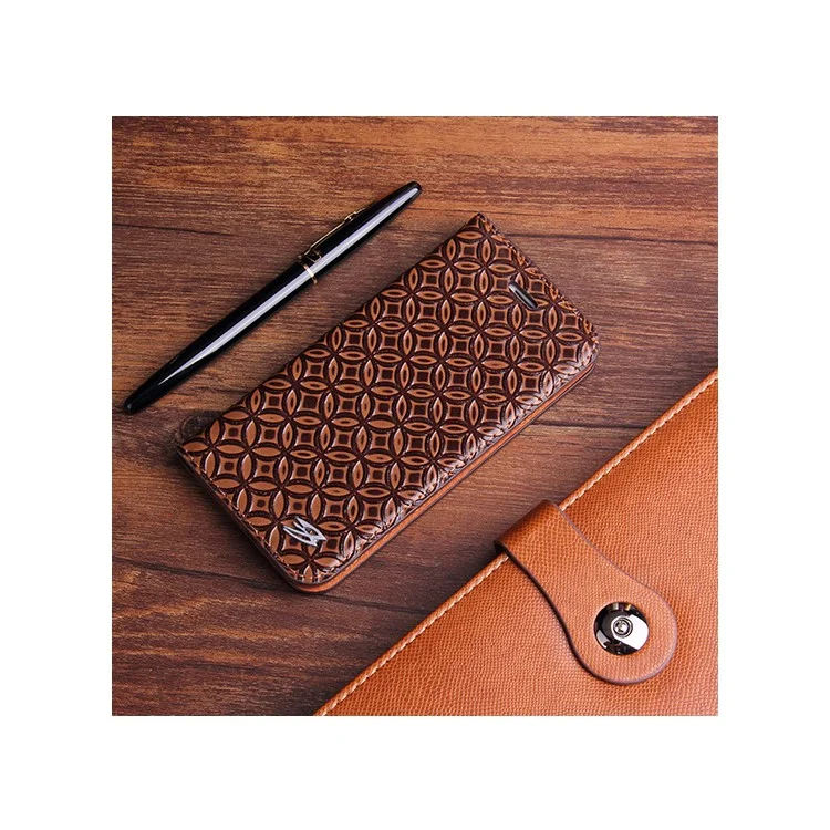 FIERRE SHANN Chinese Coin Cowhide Leather Magnetic Cover for Samsung S7 Edge G935 - Coffee