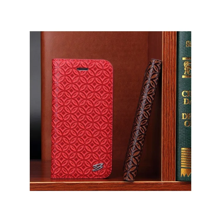 FIERRE SHANN Chinese Coin Cowhide Leather Magnetic Cover for Samsung S7 Edge G935 - Coffee