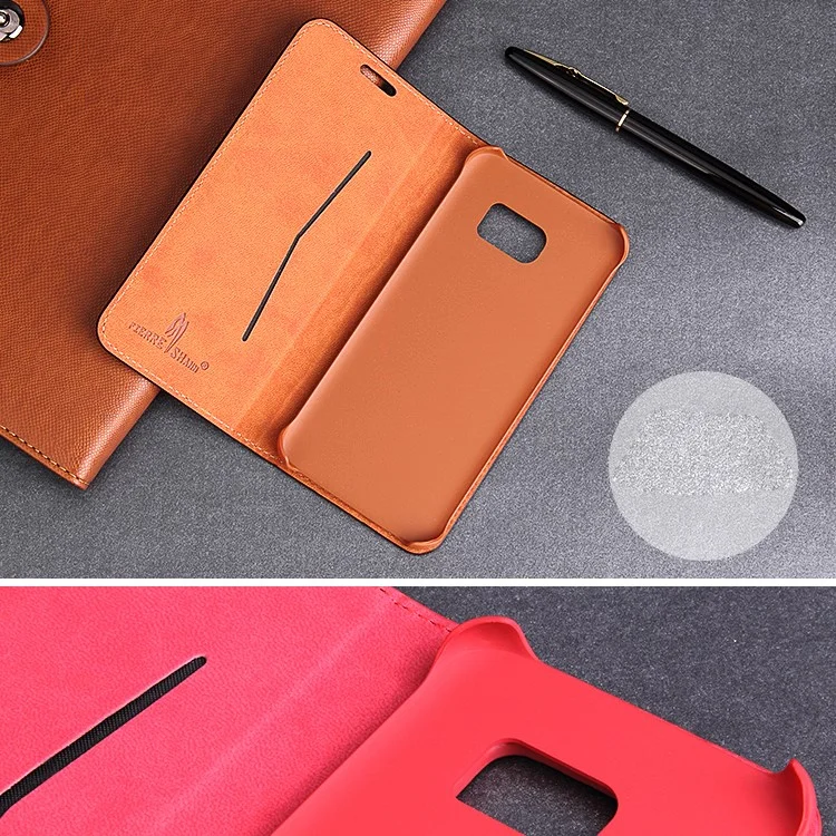 FIERRE SHANN Chinese Coin Cowhide Leather Magnetic Cover for Samsung S7 Edge G935 - Coffee