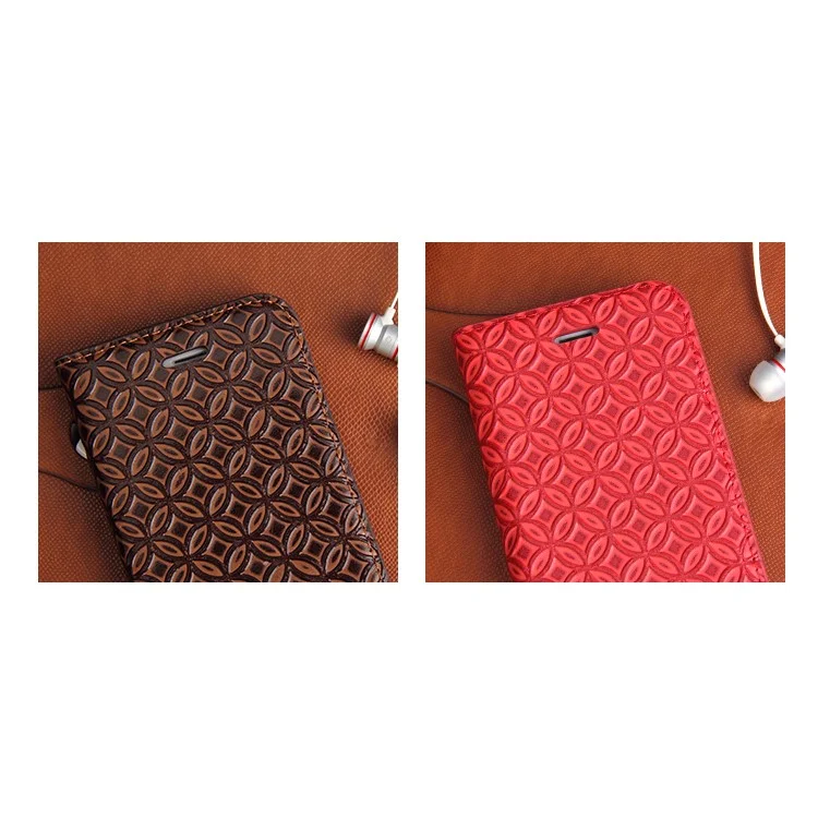 FIERRE SHANN Chinese Coin Cowhide Leather Magnetic Cover for Samsung S7 Edge G935 - Coffee