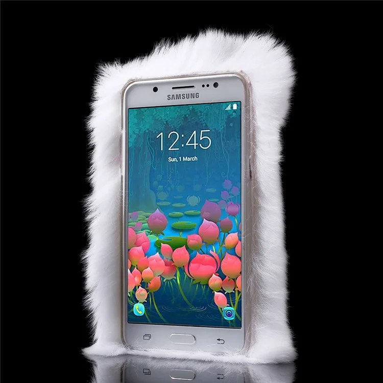 Winter Soft Warm Rabbit Fur Diamante TPU Case for Samsung Galaxy J5 (2016) J510 - White