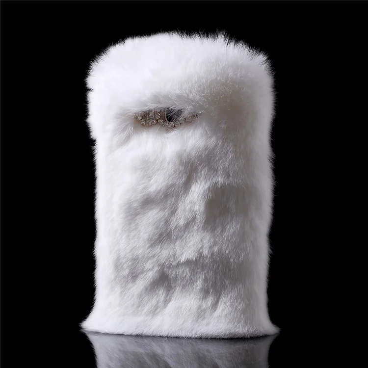 Winter Soft Warm Rabbit Fur Diamante TPU Case for Samsung Galaxy J5 (2016) J510 - White