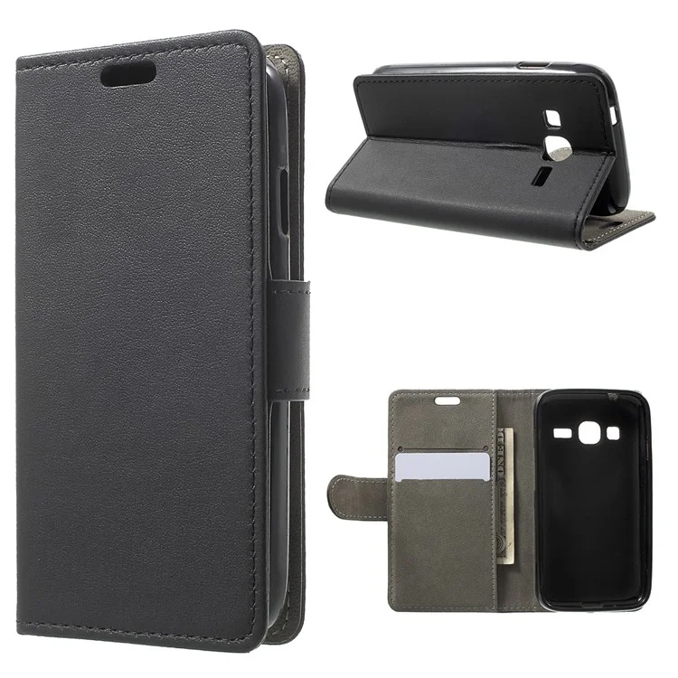 Faux Leather Wallet Stand Cell Phone Case for Samsung Galaxy J1 Mini Prime - Black