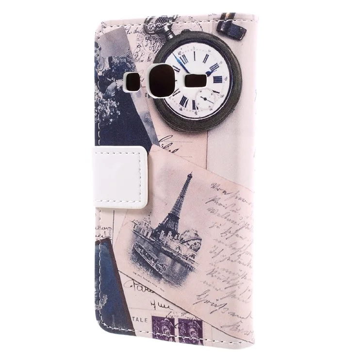 Patterned Card Holder Leather Case for Samsung Galaxy J1 Mini Prime - Eiffel Tower and Feather