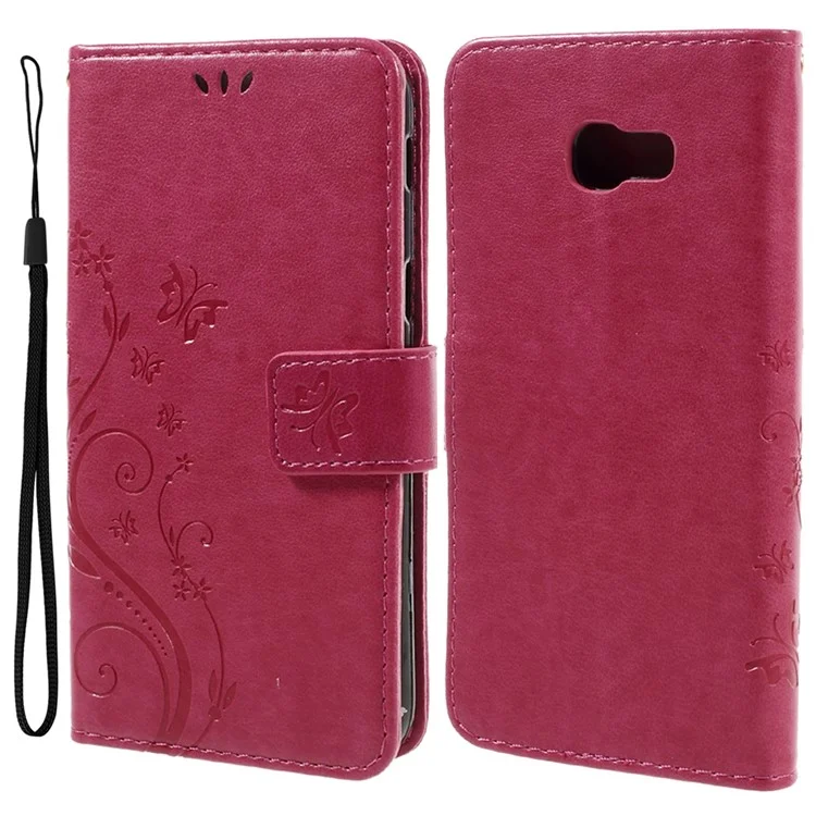 Butterfly Flowers Leather Stand Cover with Card Slots for Samsung Galaxy A5 (2017) - Rose