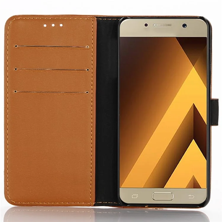 For Samsung Galaxy A3 (2017) Retro Style Crazy Horse PU Leather Case Wallet Folding Stand Magnetic Scratch-proof Protect Flip Cover - Brown