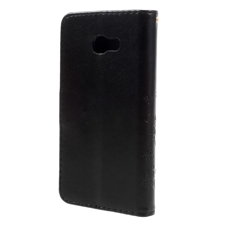 Caixa de Carteira de Couro de Flores de Borboleta Para Samsung Galaxy A3 (2017) - Preto