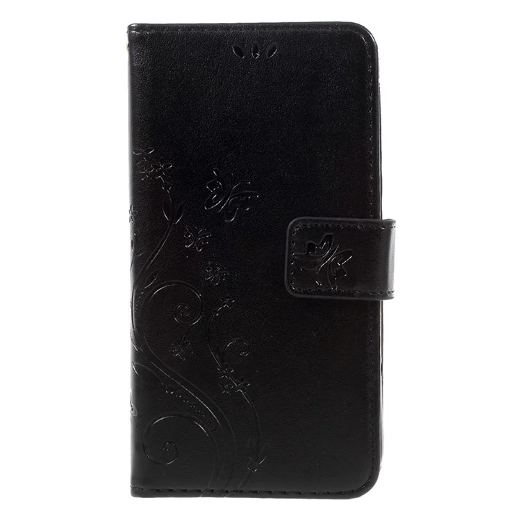 Case de Billetera de Cuero Flores de Mariposa Para Samsung Galaxy A3 (2017) - Negro