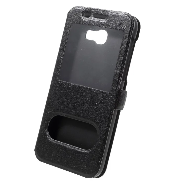Silk Texture Dual View Window Leather Case for Samsung Galaxy A5 (2017) - Black