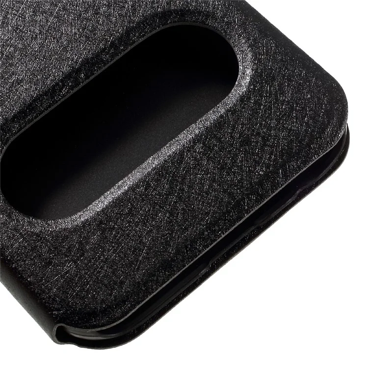Silk Texture Dual View Window Leather Case for Samsung Galaxy A5 (2017) - Black
