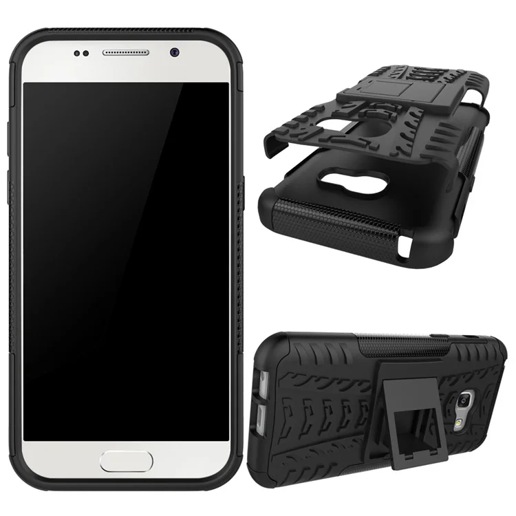 Anti-slip PC + TPU Hybrid Case with Kickstand for Samsung Galaxy A3 (2017) - Black