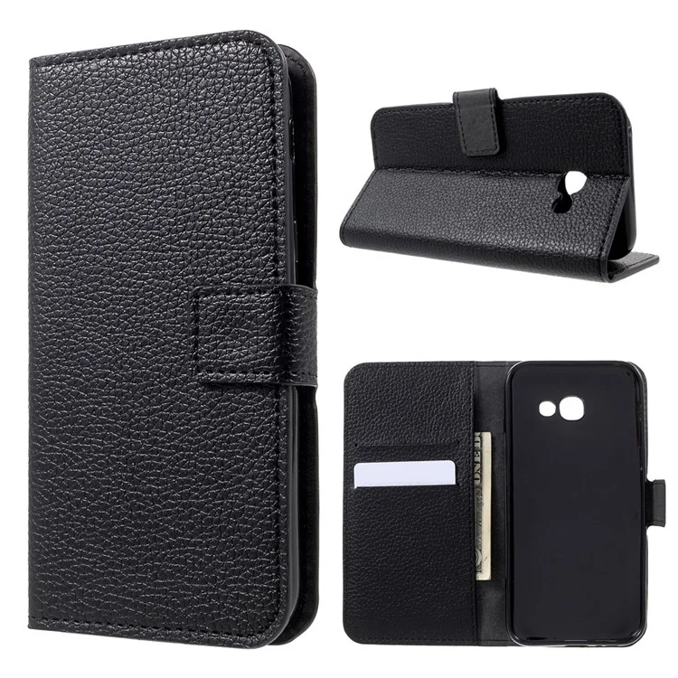 Flip Stand Magnetic Leather Cartlelet Case Para Samsung Galaxy A5 (2017) Litchi Texture - Preto