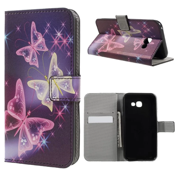 Patterned Leather Wallet Flip Cover for Samsung Galaxy A3 (2017) - Shiny Colorful Butterflies