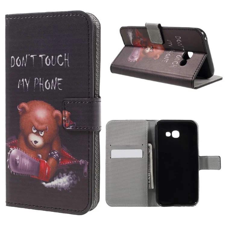 Patterned Leather Wallet Case for Samsung Galaxy A5 (2017) - Cool Bear and Warning