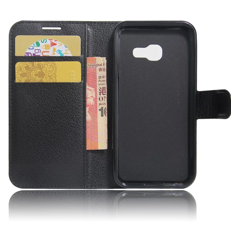 Litchi Grain Wallet Stand Leather Protective Case pour Samsung Galaxy A3 (2017) - Noir