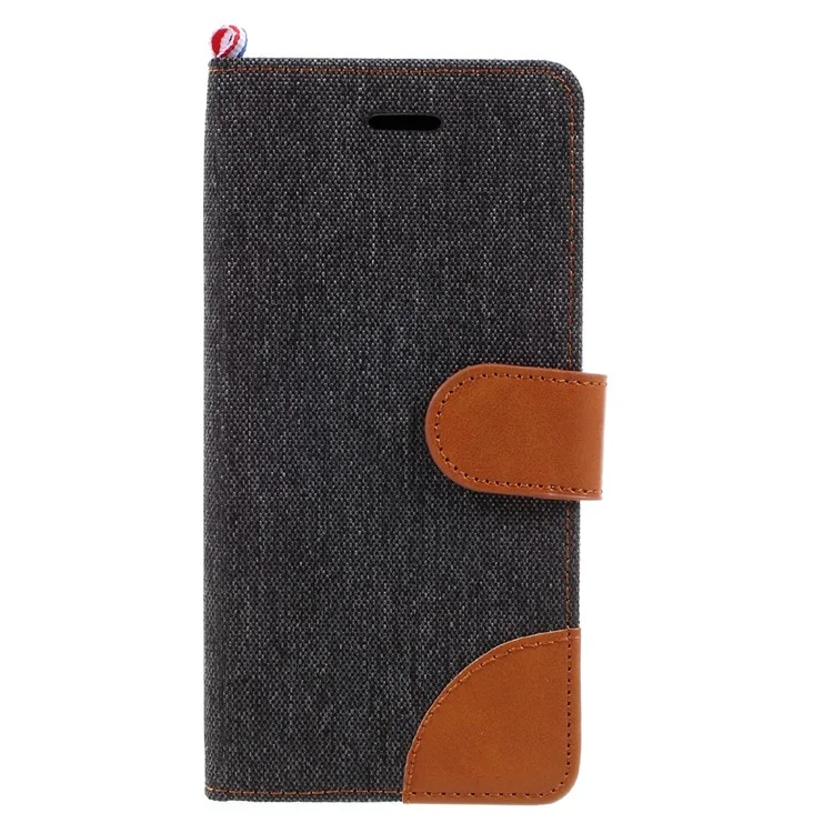England Style Jean Cloth Leather Stand Card Holder Case for Samsung Galaxy A5 (2017) - Black