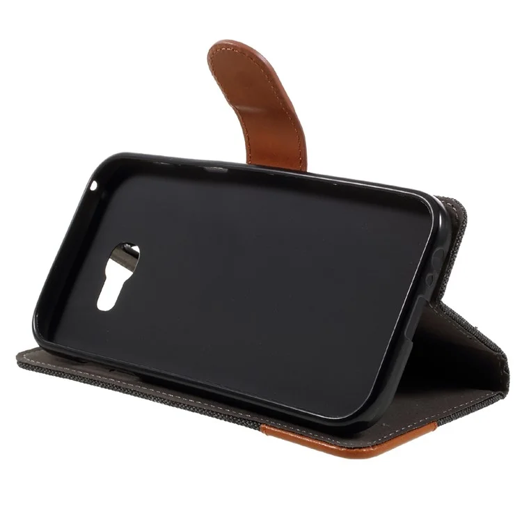 England Style Jean Cloth Leather Stand Card Holder Case for Samsung Galaxy A5 (2017) - Black