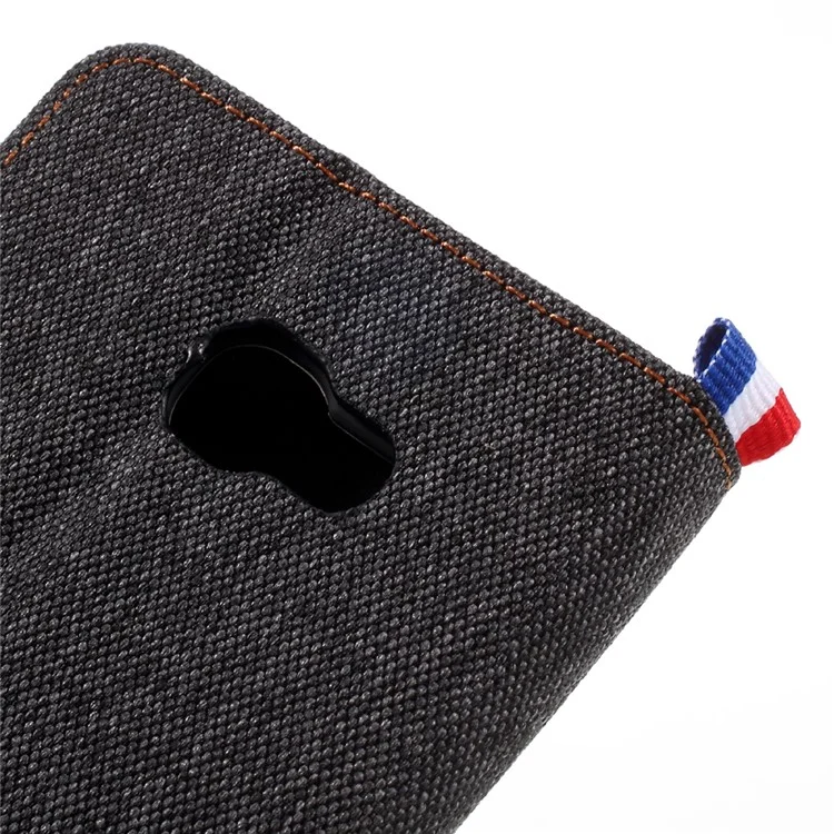England Style Jean Cloth Leather Stand Card Holder Case for Samsung Galaxy A5 (2017) - Black