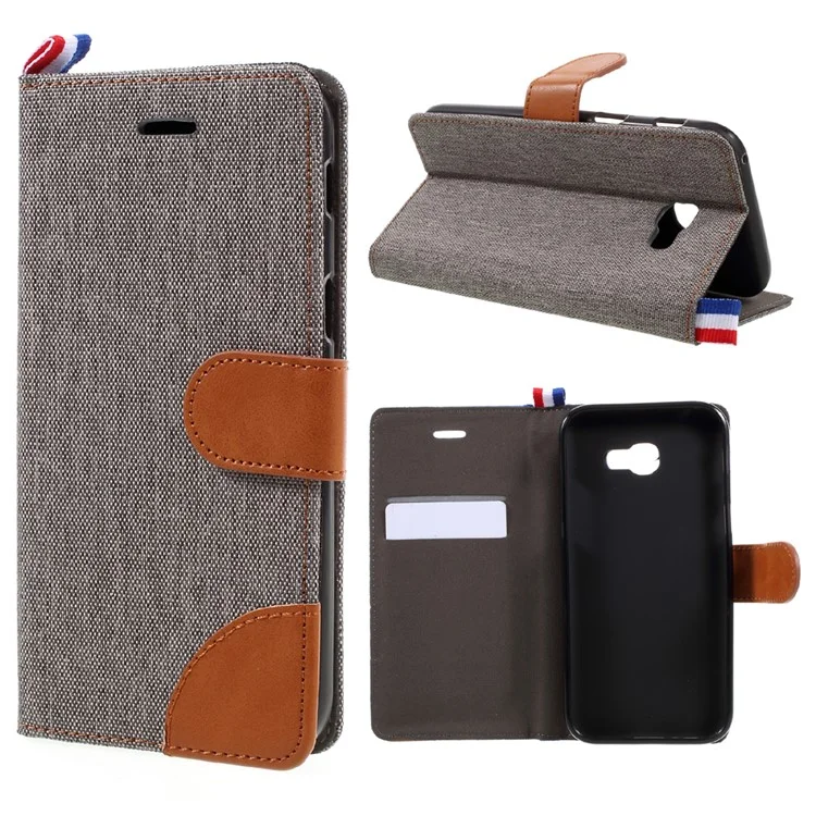 England Style Denim Fabric Leather Flip Case for Samsung Galaxy A3 (2017) - Grey