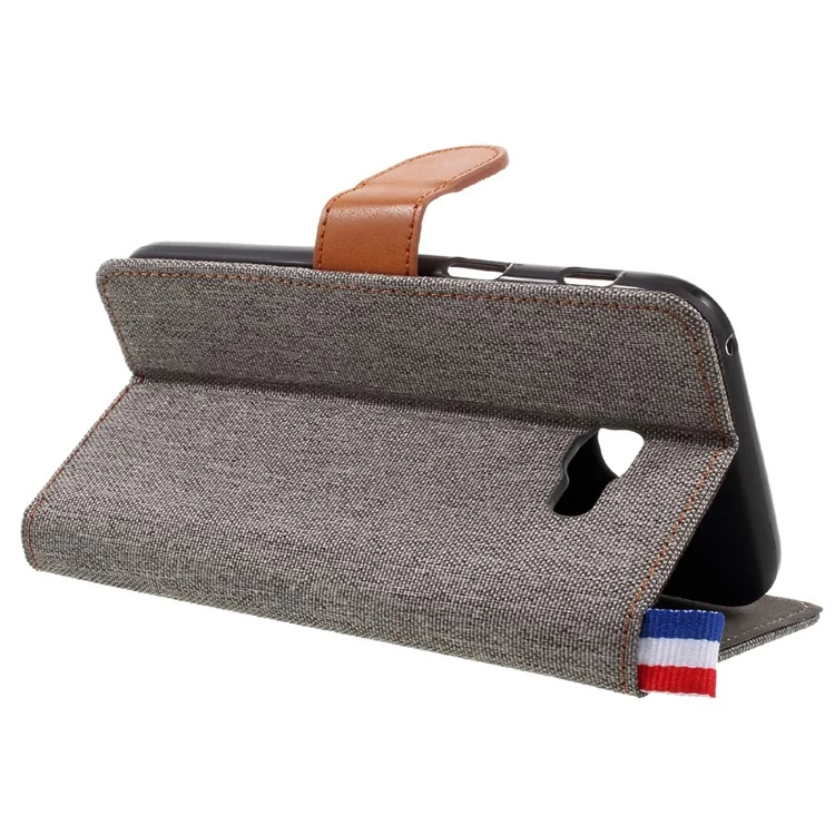 England Style Denim Fabric Leather Flip Case for Samsung Galaxy A3 (2017) - Grey