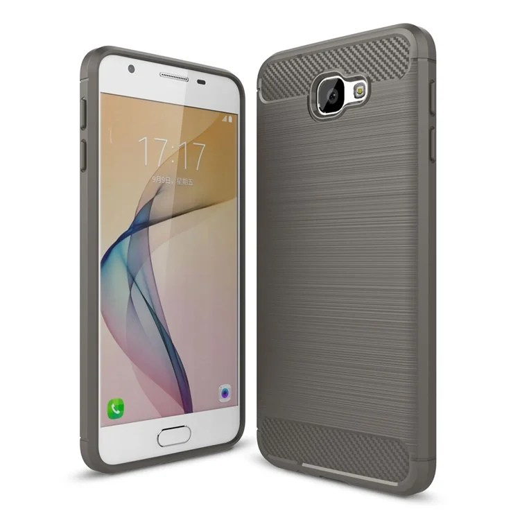 Carbon Fiber Texture Brushed TPU Phone Cover for Samsung Galaxy J7 Prime / On7 2016 - Grey