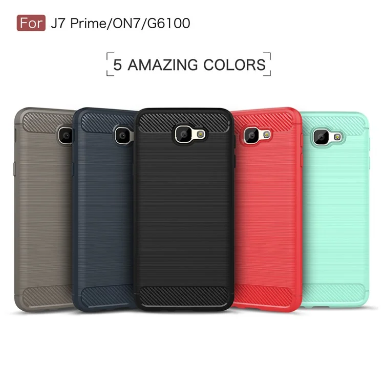 Carbon Fiber Texture Brushed TPU Phone Cover for Samsung Galaxy J7 Prime / On7 2016 - Grey