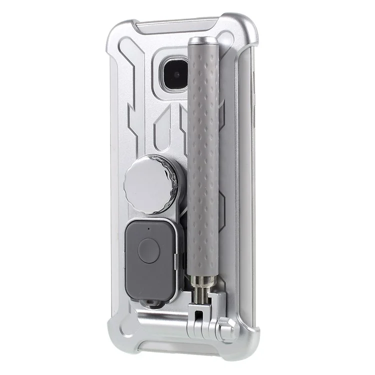 Foldable Stand Selfie Stick Case for Samsung S7 edge G935 with Bluetooth Shutter and Mirror - Grey