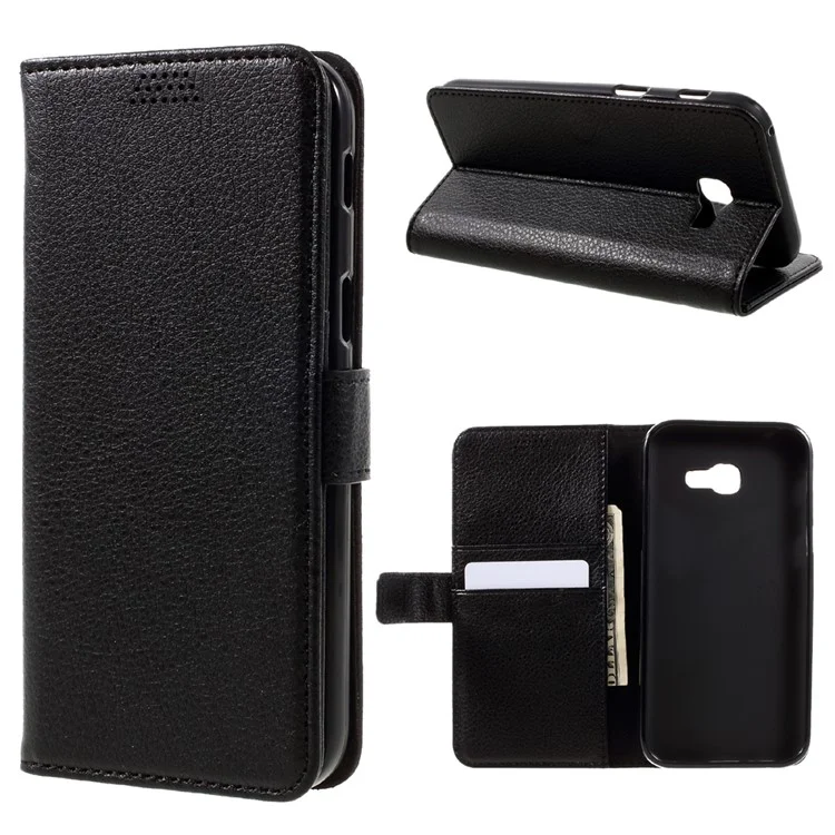 Litchi Texture Leather Wallet Stand Phone Case for Samsung Galaxy A3 (2017) - Black