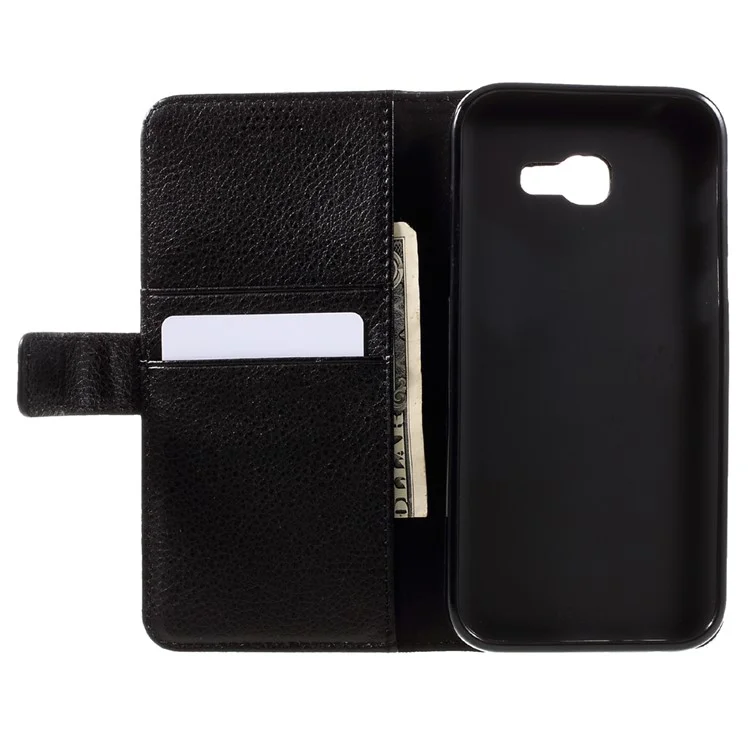 Litchi Texture Leather Wallet Stand Phone Case for Samsung Galaxy A3 (2017) - Black