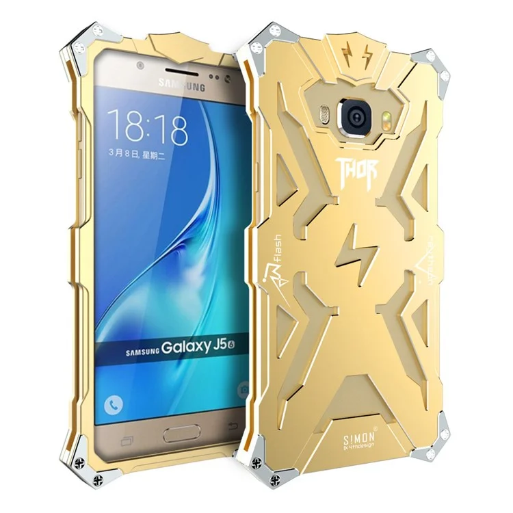 For Samsung Galaxy J5 (2016) SM-J510 Cool Punk Rock Aviation Aluminum Metal Armor Case Accessory - Gold