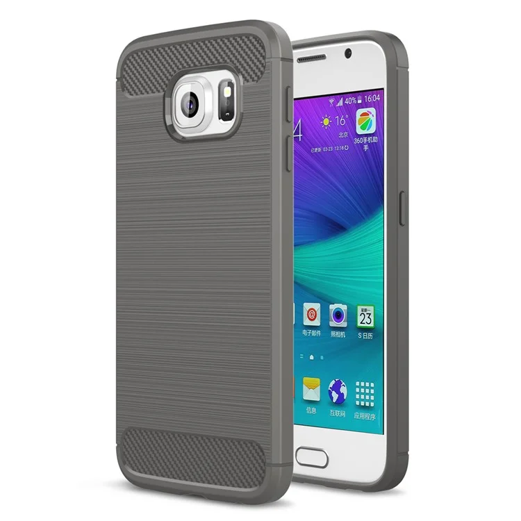 Rugged Armor Carbon Fiber Texture Brushed TPU Phone Cover for Samsung Galaxy S6 G920 - Grey
