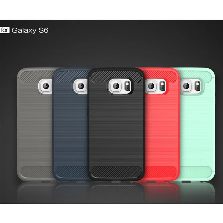 Rugged Armor Carbon Fiber Texture Brushed TPU Phone Cover for Samsung Galaxy S6 G920 - Grey