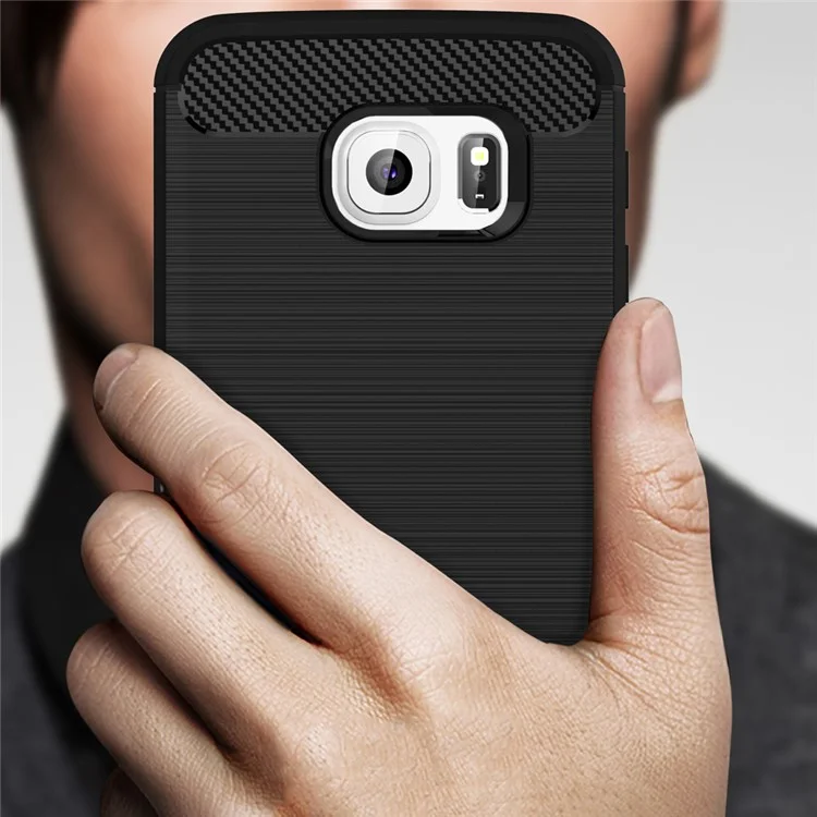 Carbon Fibre Brushed TPU Case for Samsung Galaxy S6 edge SM-G925 - Black