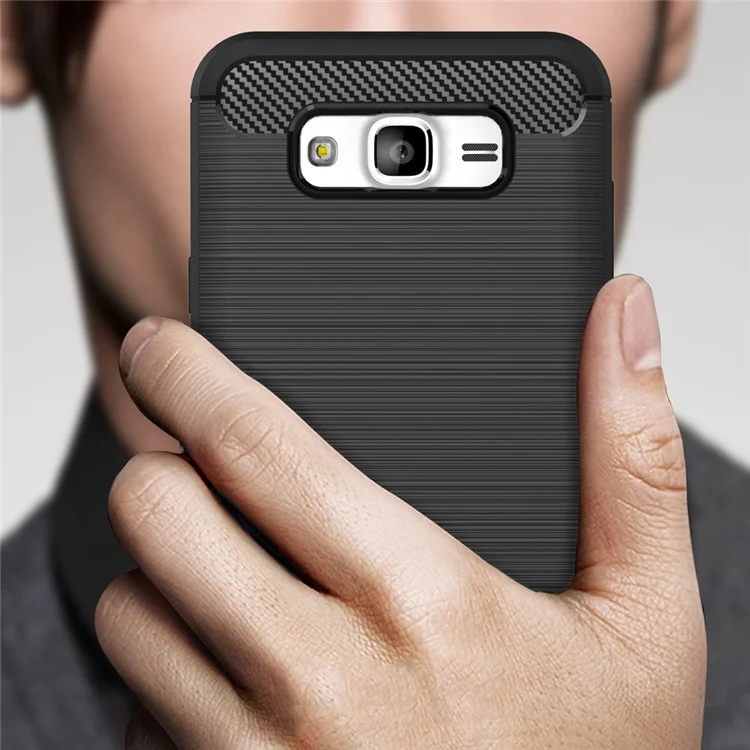 Carbon Fibre Brushed TPU Cover for Samsung Galaxy J7 SM-J700F - Black