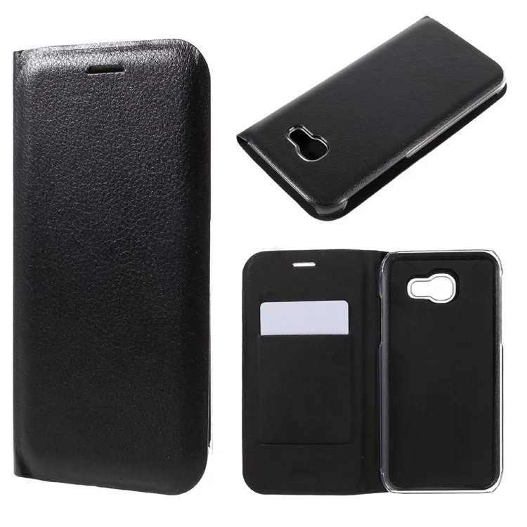 For Samsung Galaxy A7 (2017) Litchi Texture Card Holder Leather Flip Case - Black