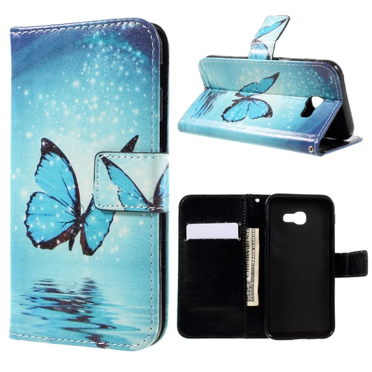 Pattern Printing Phone Case Leather Wallet for Samsung Galaxy A5 2017 - Blue Butterfly