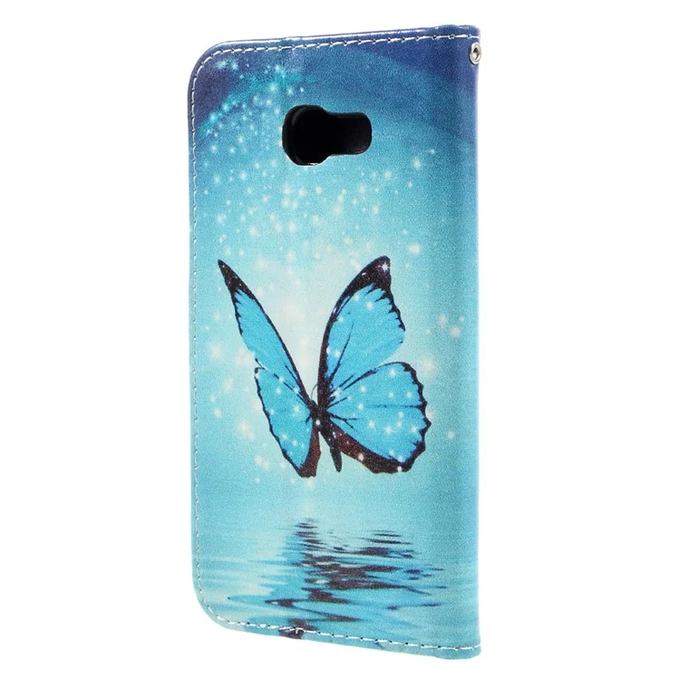Pattern Printing Phone Case Leather Wallet for Samsung Galaxy A5 2017 - Blue Butterfly